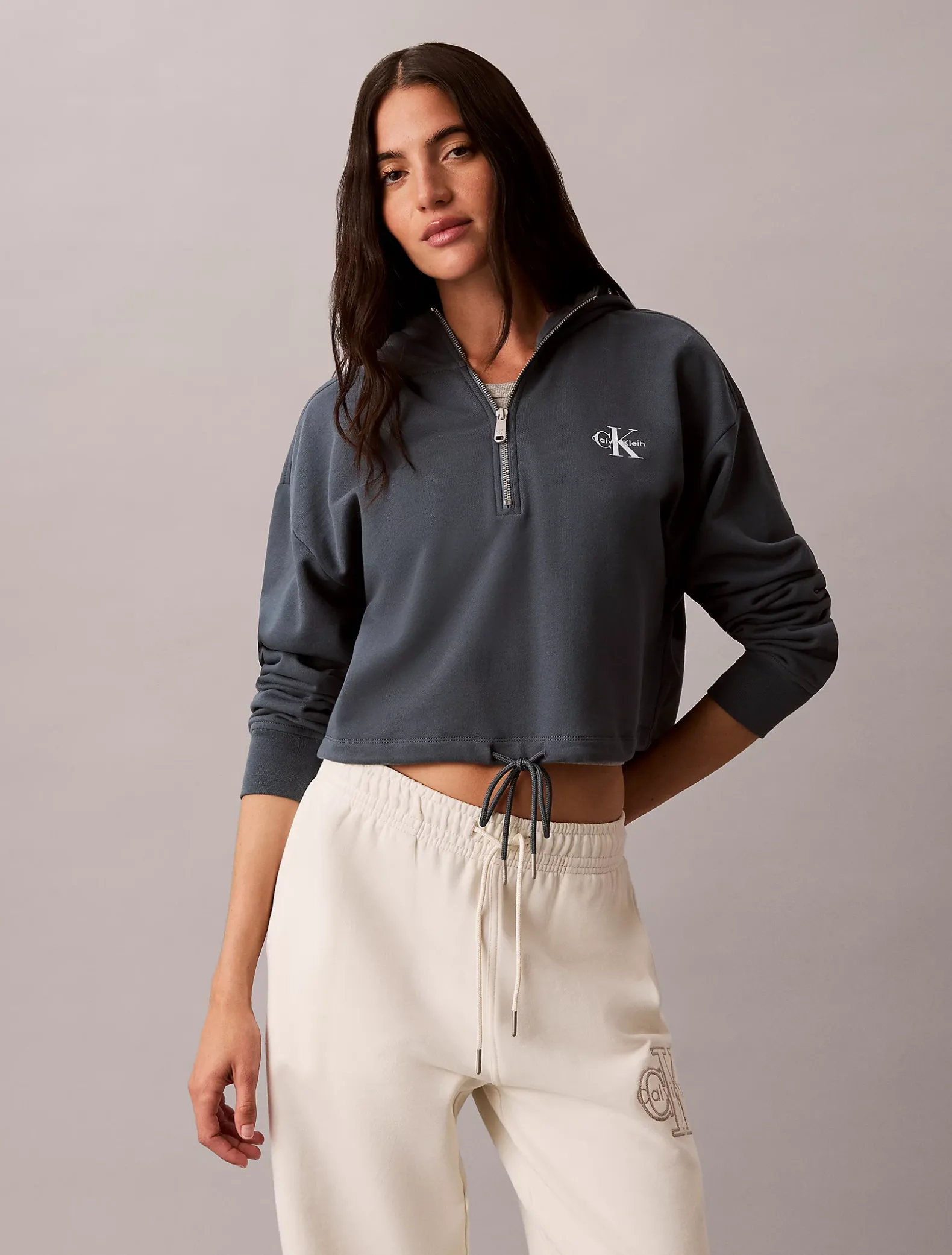Cropped badstoffen hoodie met monologo