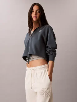 Cropped badstoffen hoodie met monologo