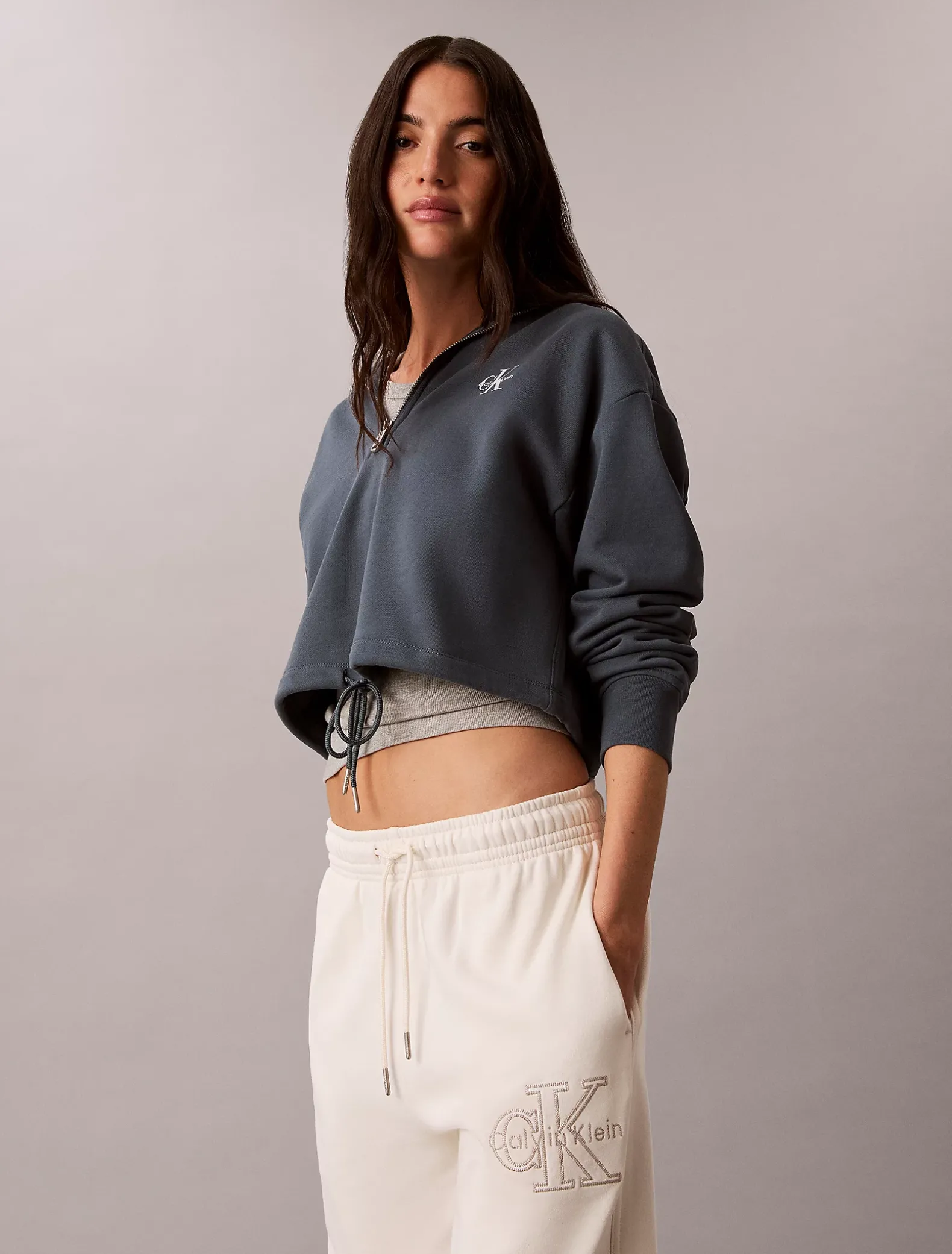 Cropped badstoffen hoodie met monologo