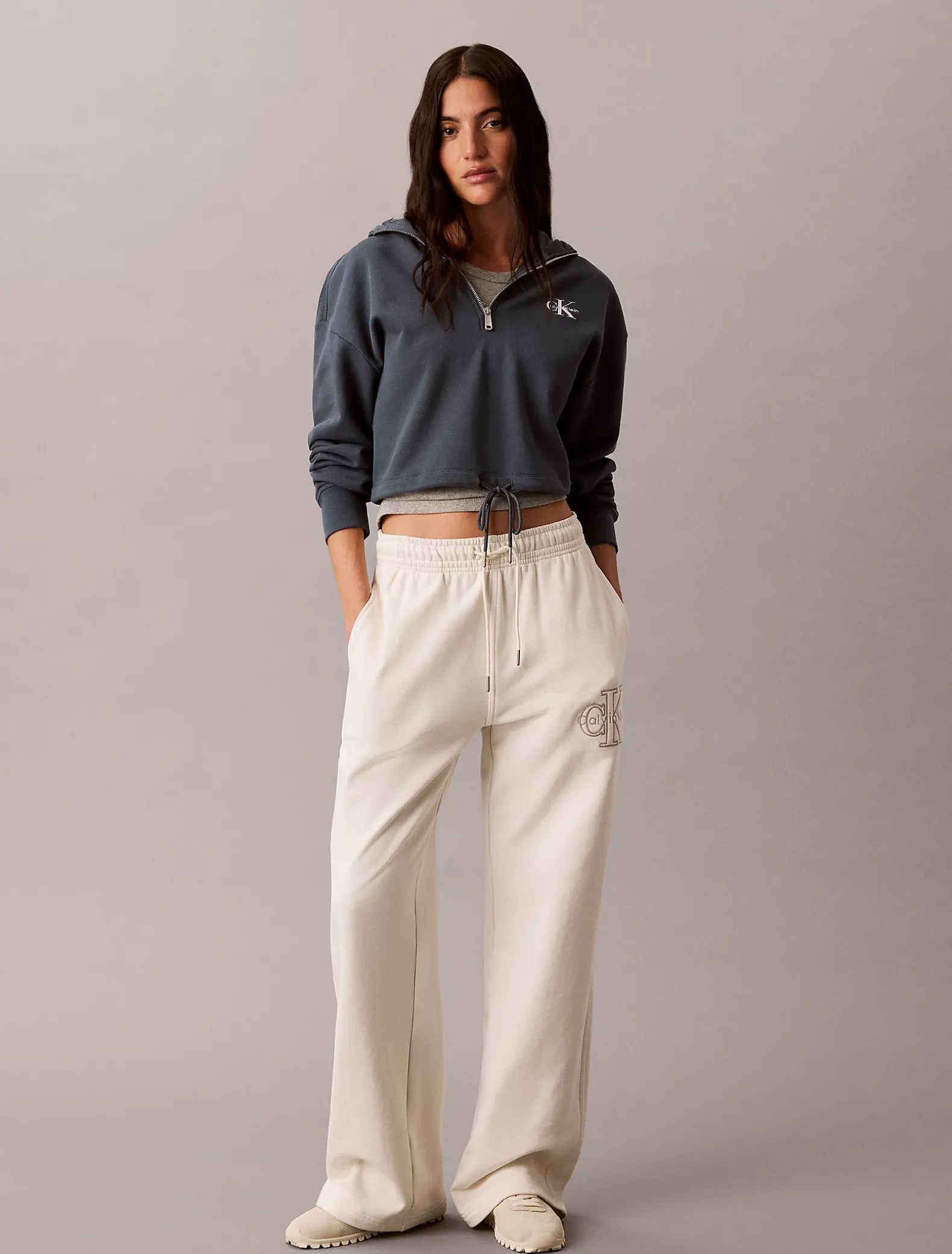 Cropped badstoffen hoodie met monologo