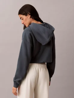 Cropped badstoffen hoodie met monologo