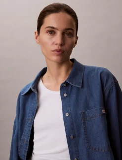 Cropped denim dad overhemd