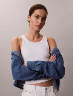 Cropped denim dad overhemd