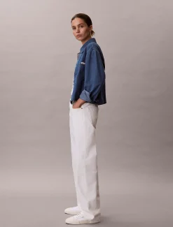 Cropped denim dad overhemd