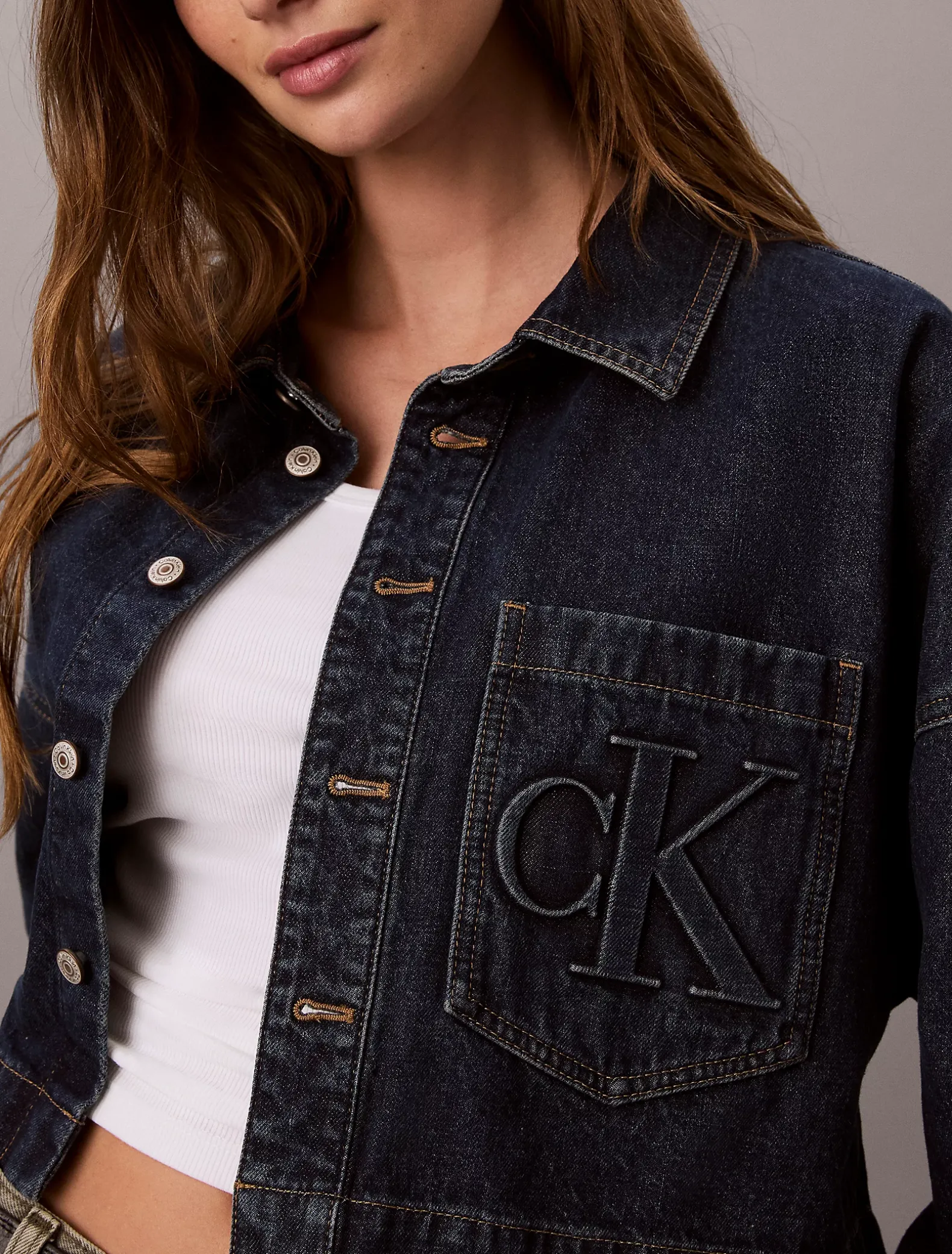Cropped denim overhemd