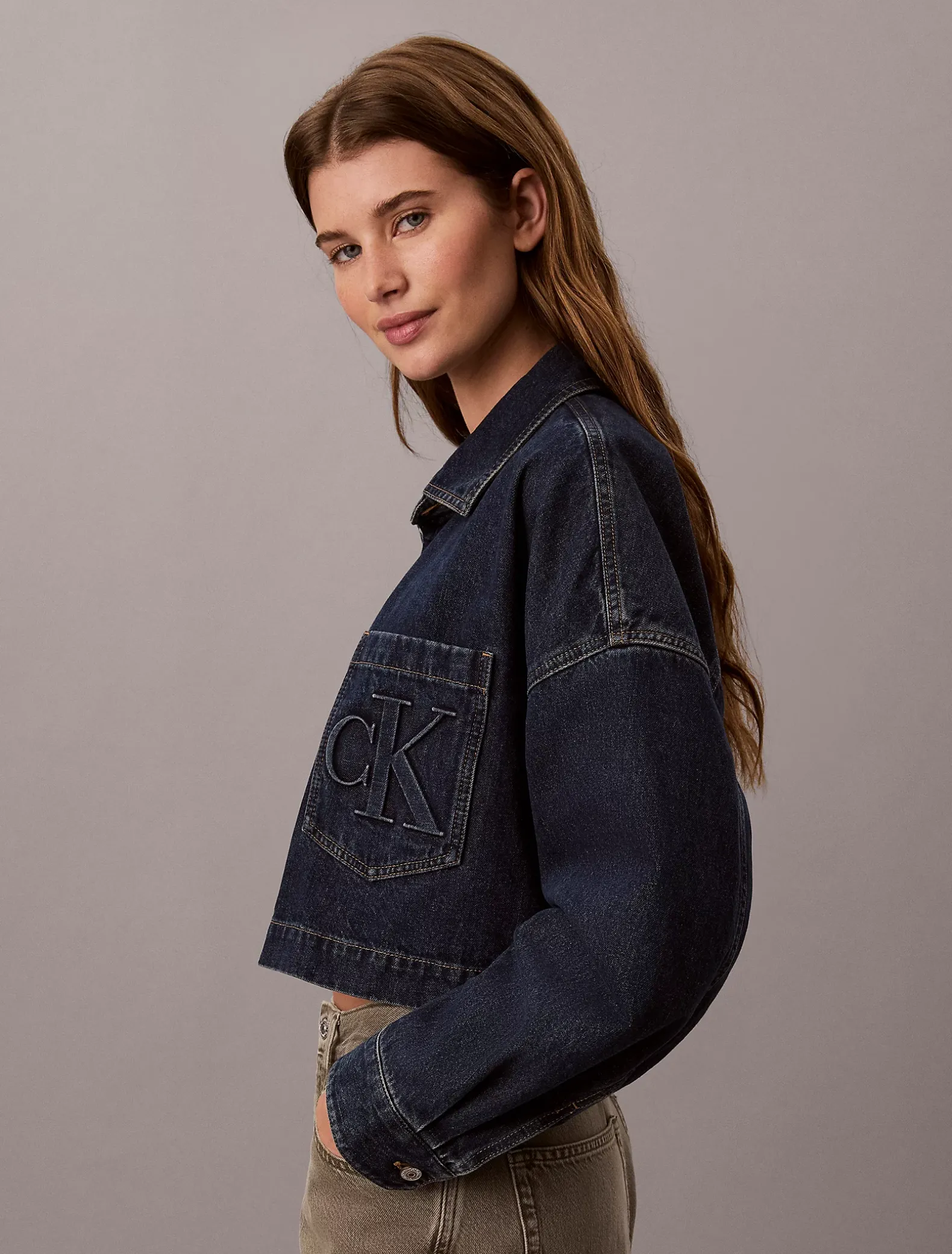 Cropped denim overhemd