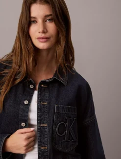Cropped denim overhemd