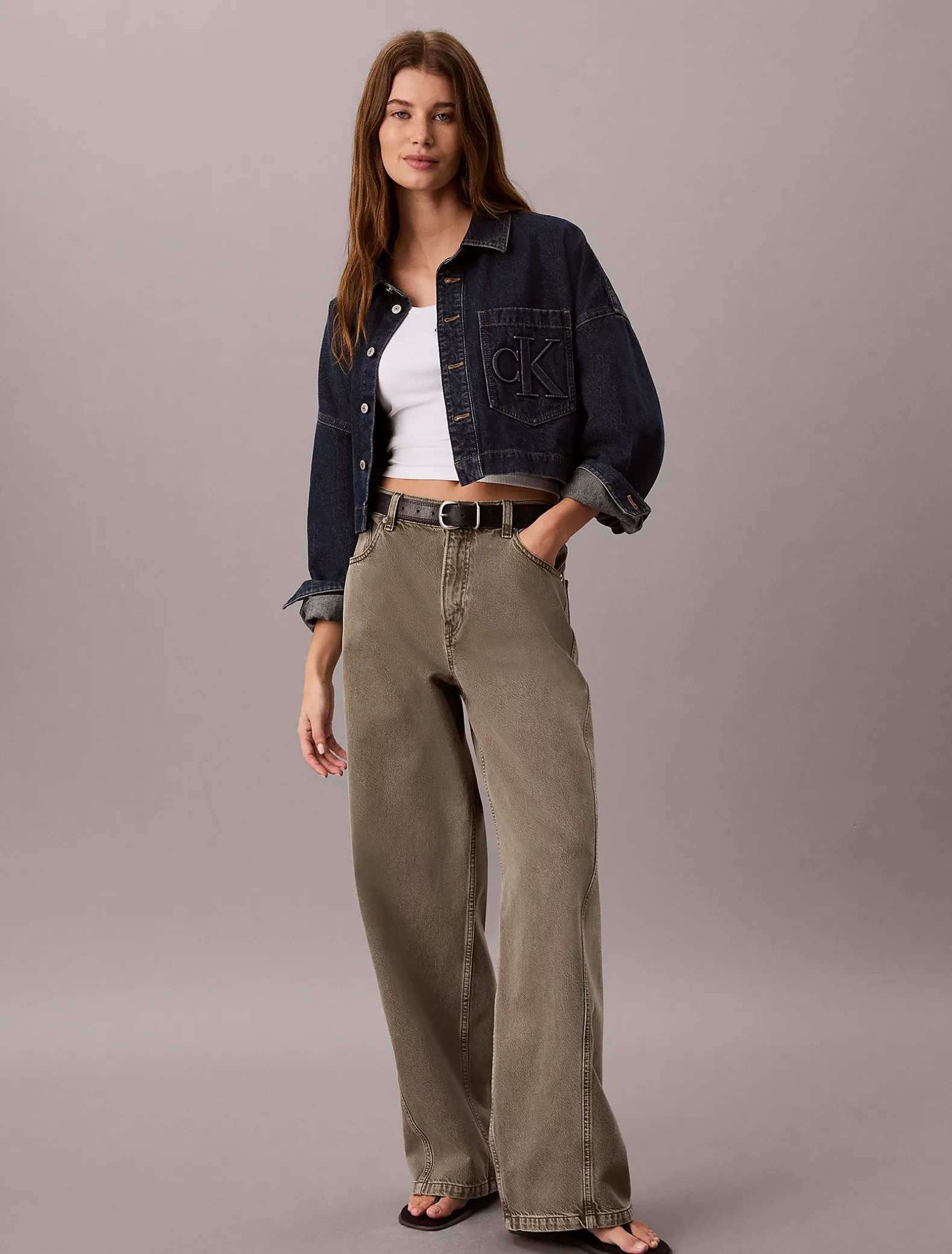Cropped denim overhemd