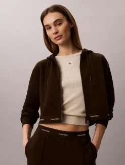 Cropped elastische hoodie met logo en rits