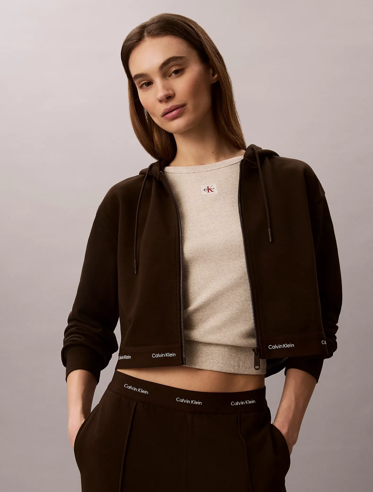 Cropped elastische hoodie met logo en rits