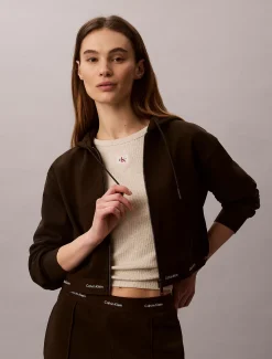 Cropped elastische hoodie met logo en rits