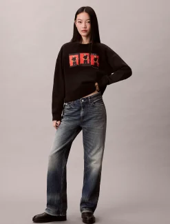 Cropped fleece grafisch Kate Moss-sweatshirt