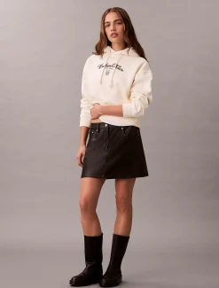 Cropped fleece hoodie met grafisch logoscript