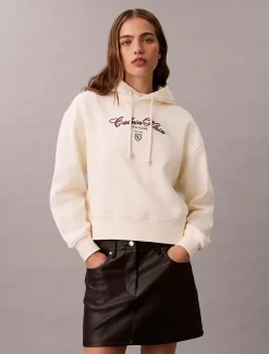 Cropped fleece hoodie met grafisch logoscript