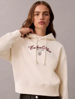 Cropped fleece hoodie met grafisch logoscript