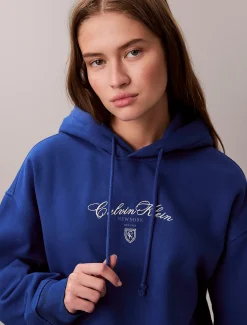 Cropped fleece hoodie met grafisch logoscript