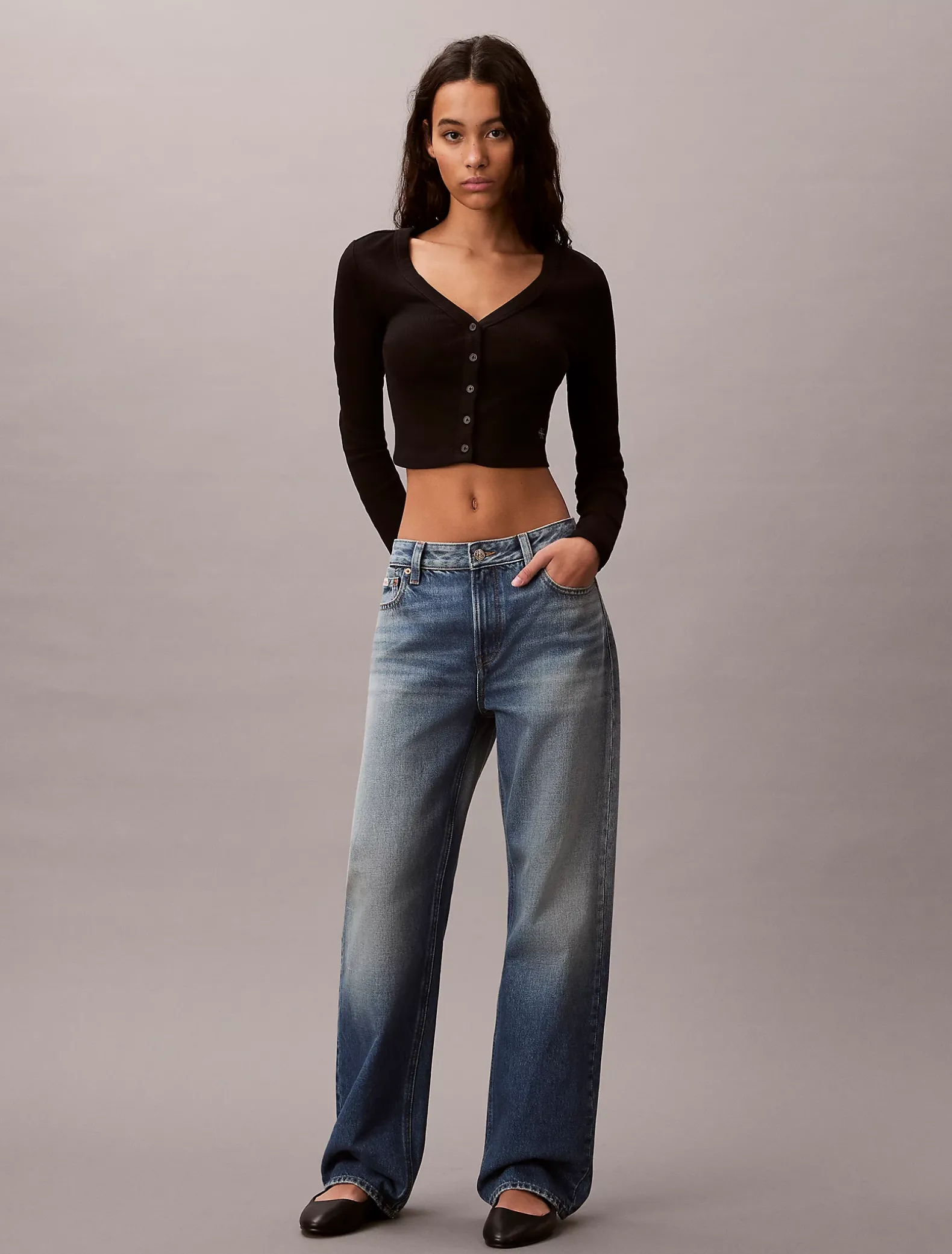 Cropped gebreid vest van ribkatoen
