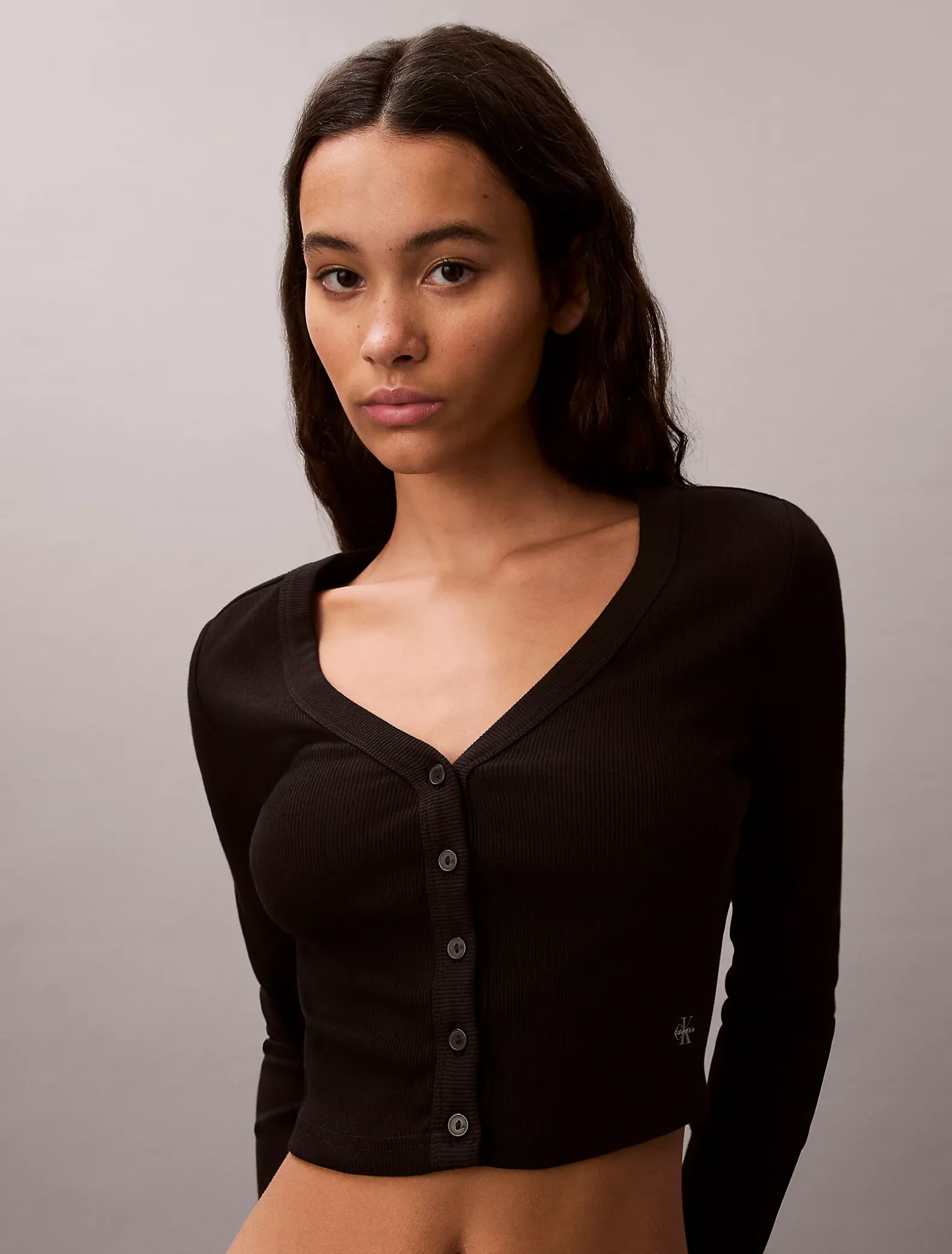 Cropped gebreid vest van ribkatoen