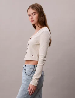 Cropped gebreid vest van ribkatoen