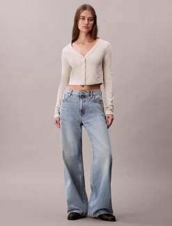 Cropped gebreid vest van ribkatoen