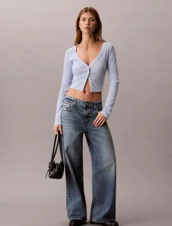Cropped gebreid vest van ribkatoen