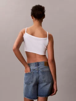 Cropped geribbelde katoenen camitop