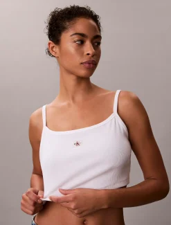 Cropped geribbelde katoenen camitop