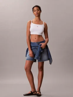Cropped geribbelde katoenen camitop