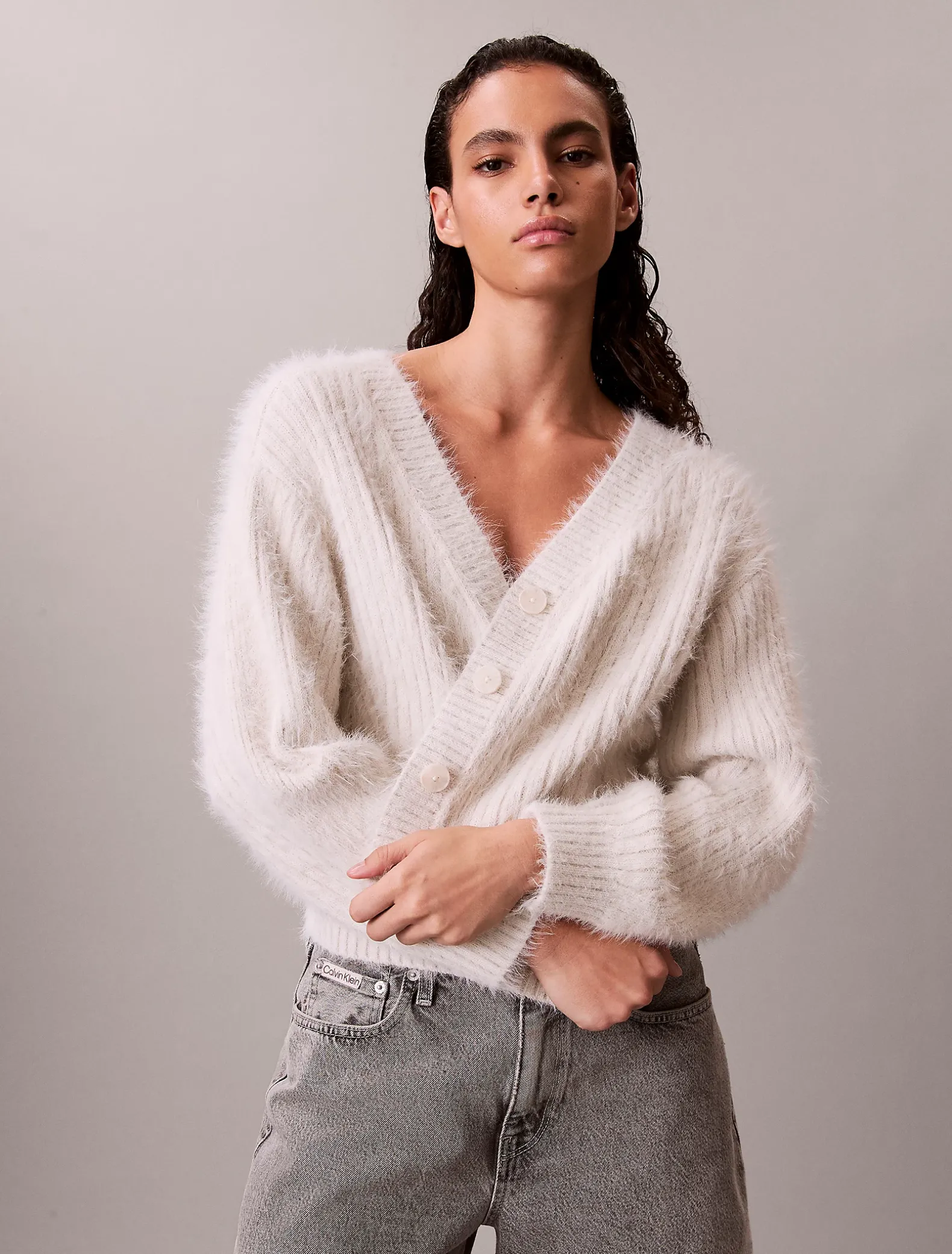 Cropped harig vest van nylonmix