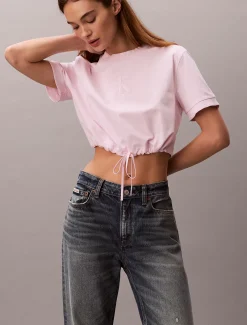 Cropped T-shirt met strik in de taille en logo