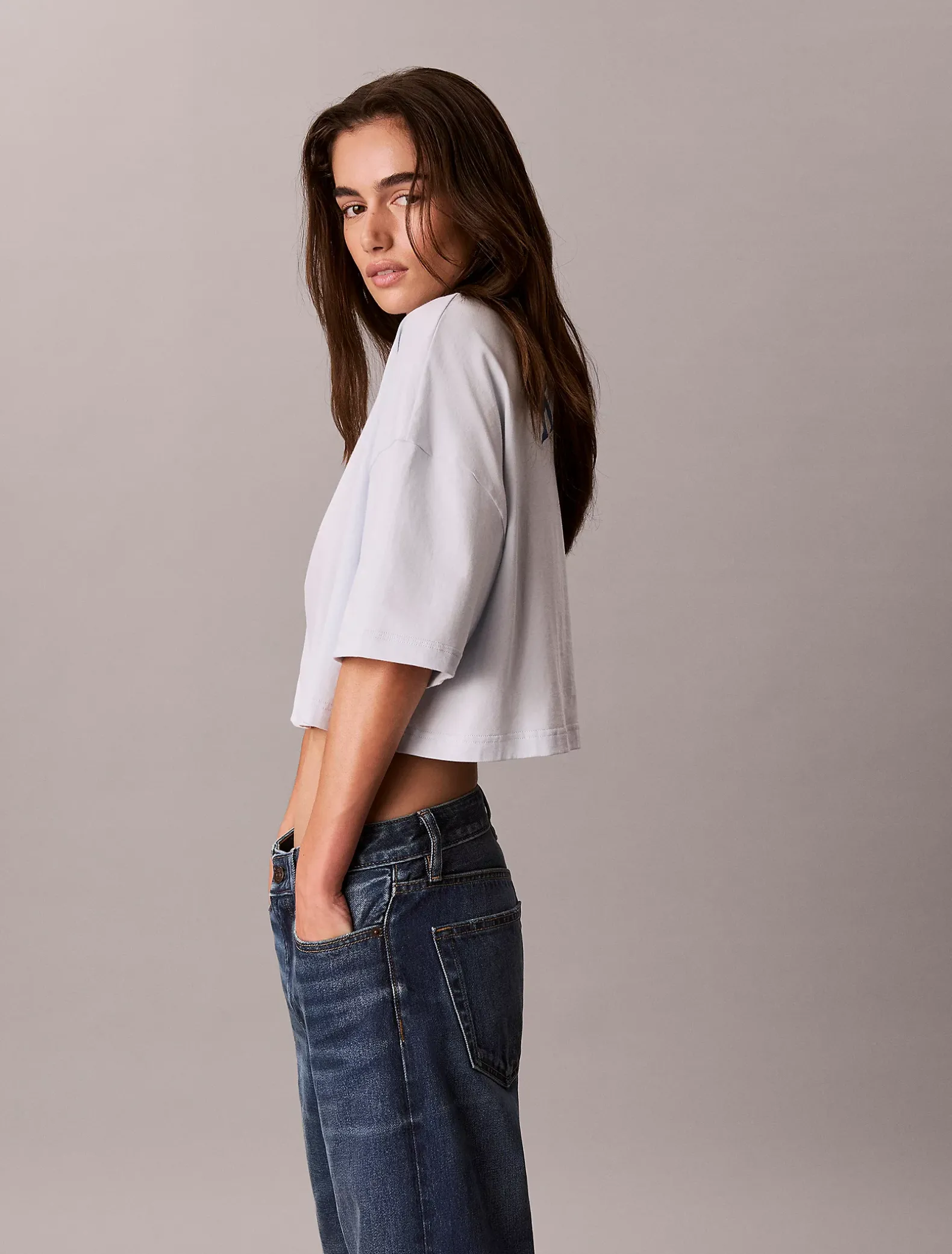 Cropped T-shirt met Varsity-logo