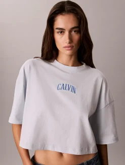 Cropped T-shirt met Varsity-logo