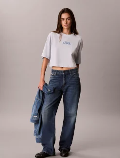 Cropped T-shirt met Varsity-logo