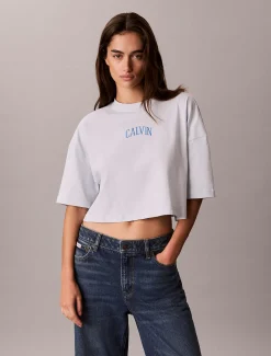 Cropped T-shirt met Varsity-logo
