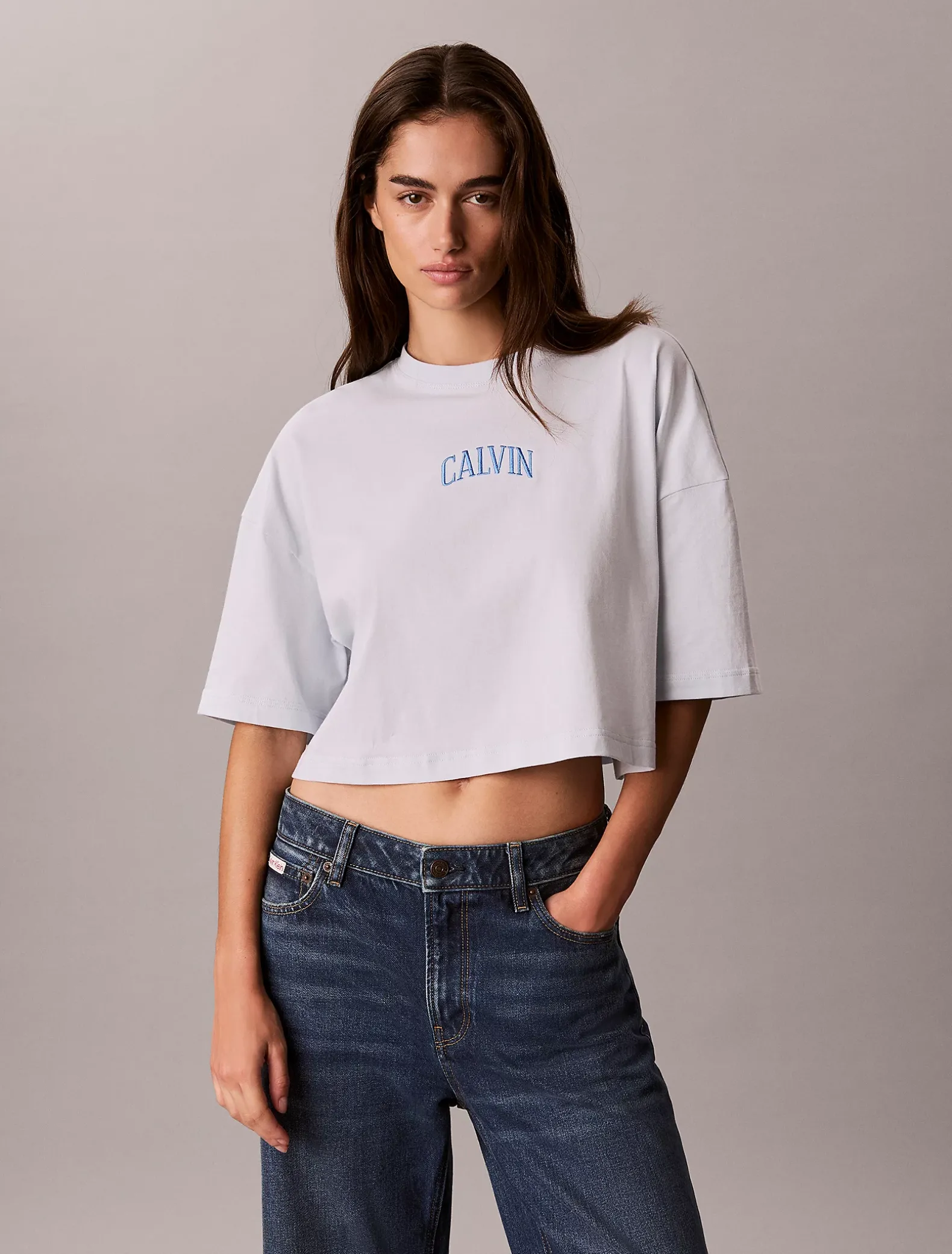 Cropped T-shirt met Varsity-logo