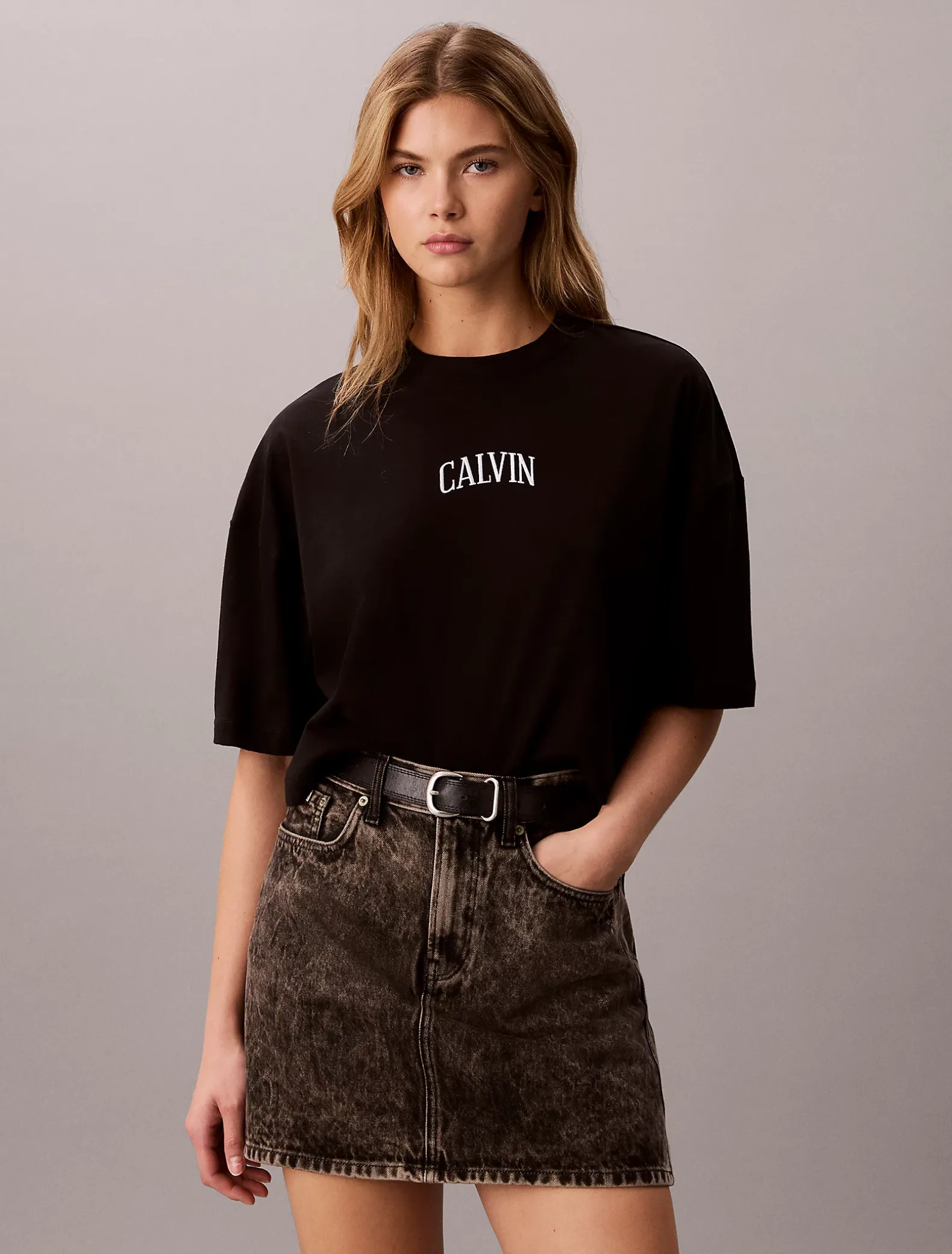 Cropped T-shirt met Varsity-logo
