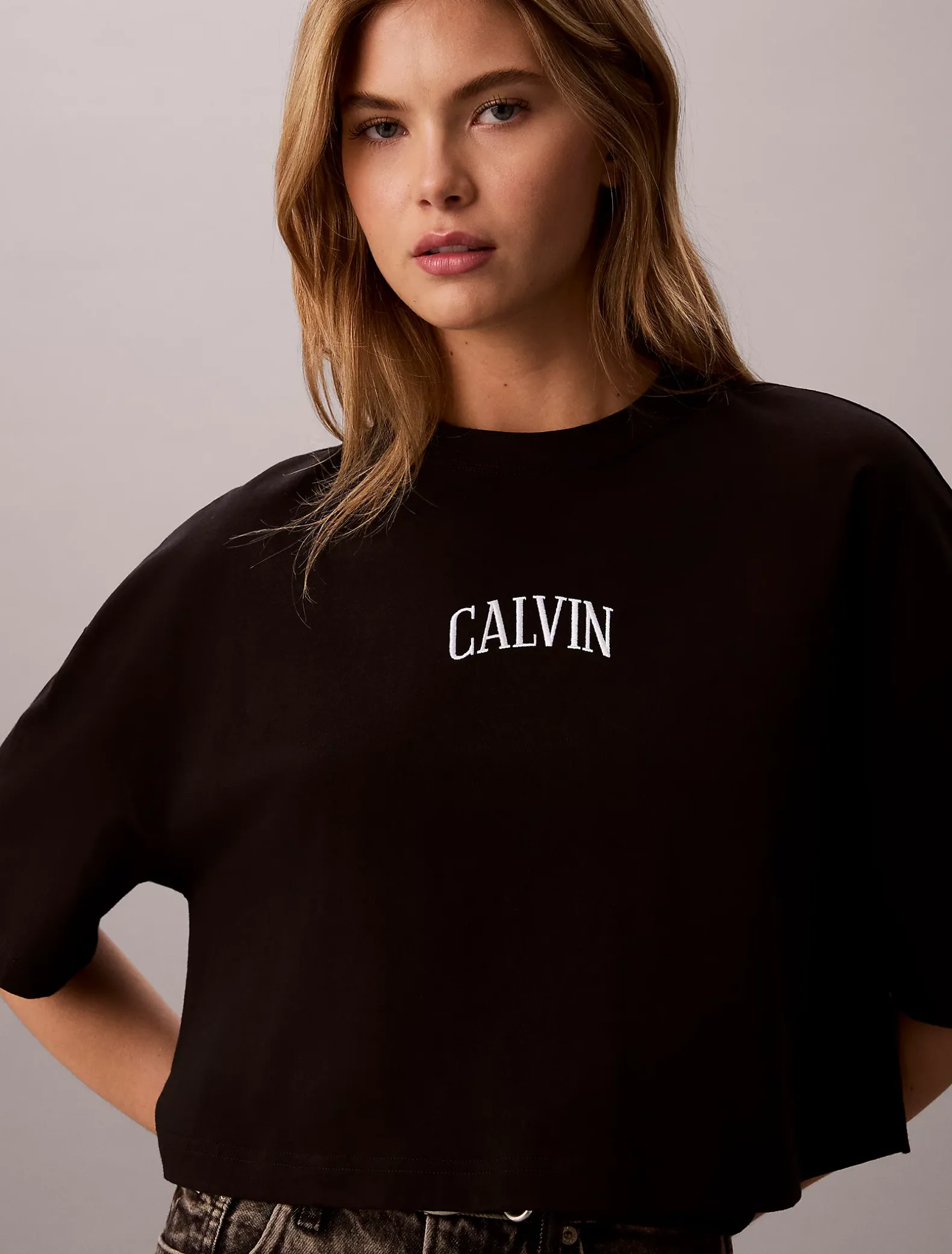 Cropped T-shirt met Varsity-logo