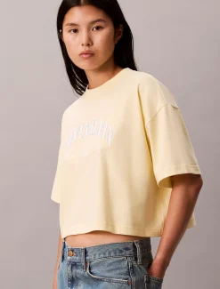 Cropped T-shirt met Varsity-logo
