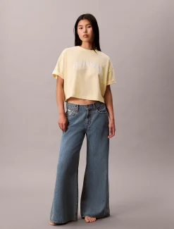 Cropped T-shirt met Varsity-logo