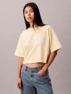 Cropped T-shirt met Varsity-logo