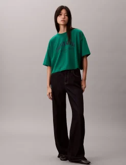 Cropped T-shirt met Varsity-logo