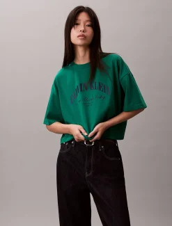 Cropped T-shirt met Varsity-logo