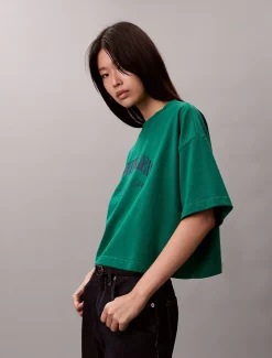 Cropped T-shirt met Varsity-logo