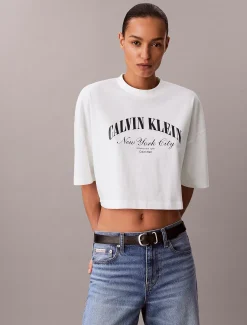 Cropped T-shirt met Varsity-logo
