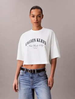 Cropped T-shirt met Varsity-logo