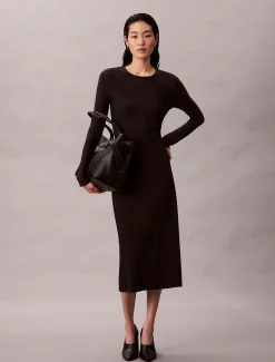 Crêpe jersey midi-jurk met uitsnijding