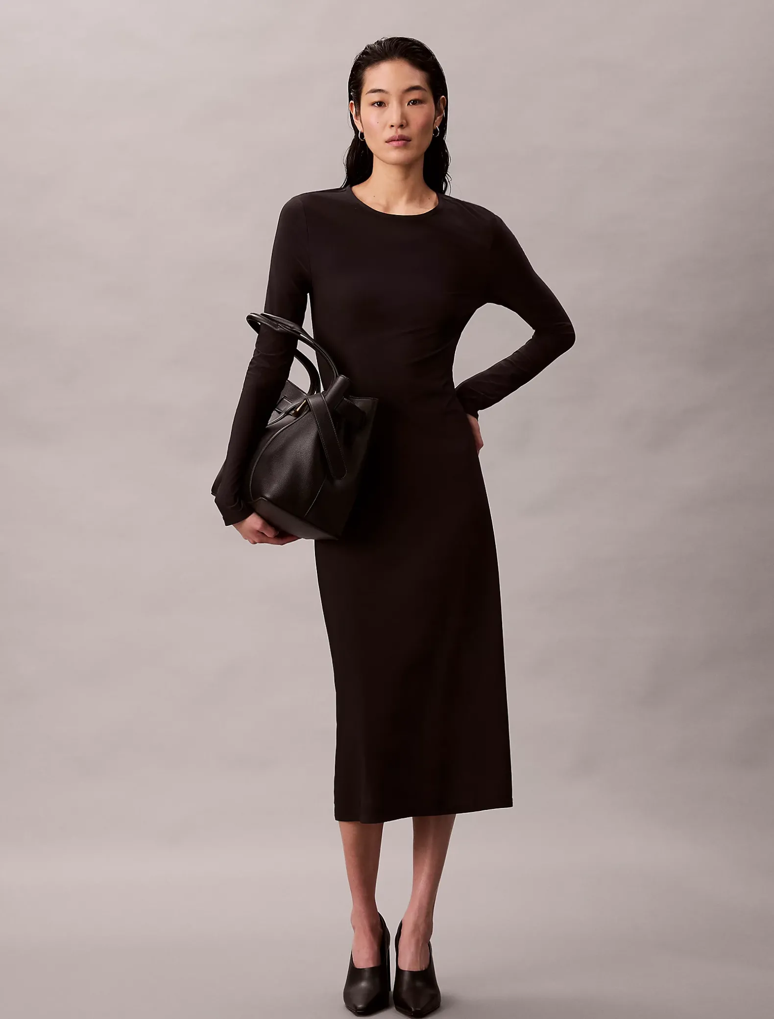 Crêpe jersey midi-jurk met uitsnijding