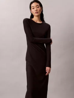 Crêpe jersey midi-jurk met uitsnijding