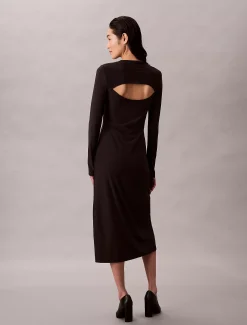 Crêpe jersey midi-jurk met uitsnijding
