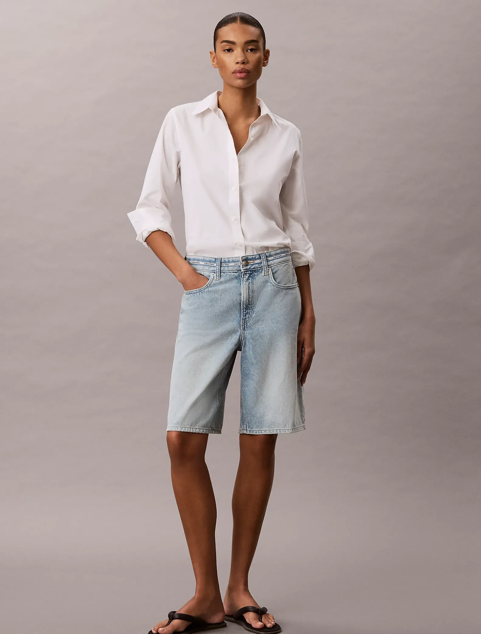 Denim bermuda korte broek met logotape